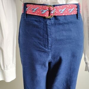 Vineyard Vines Cotton Linen Stretch Navy Blue Cropped Classic Chinos Size 14